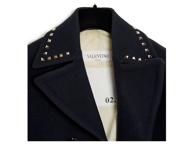 Valentino ROCKSTUD NAVY PEA COAT DE36 Marineblau - Ansicht 4