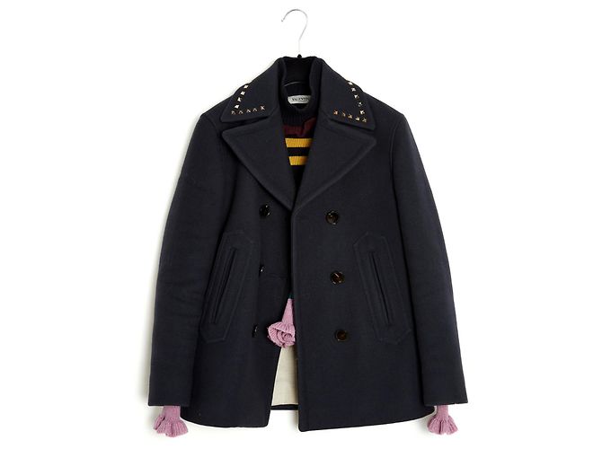 Valentino ROCKSTUD NAVY PEA COAT DE36 Marineblau - Ansicht 7