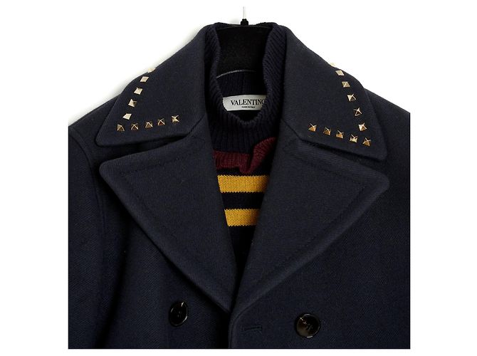 Valentino ROCKSTUD NAVY PEA COAT DE36 Marineblau - Ansicht 8