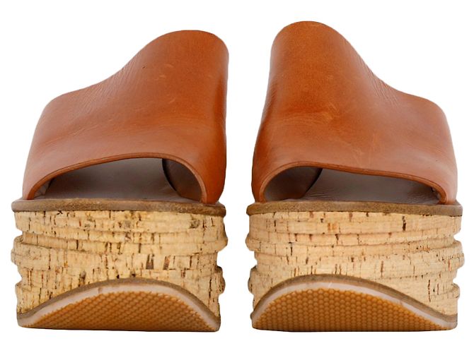 Chloé Mules con zeppa in pelle Camille marrone - vista 2
