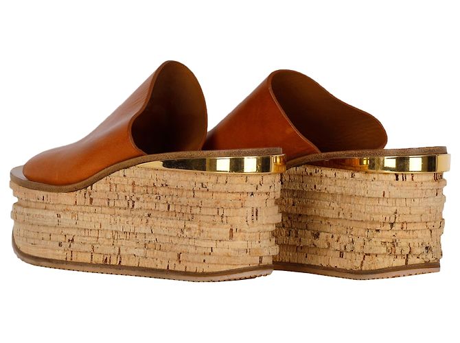 Chloé Mules con zeppa in pelle Camille marrone - vista 3