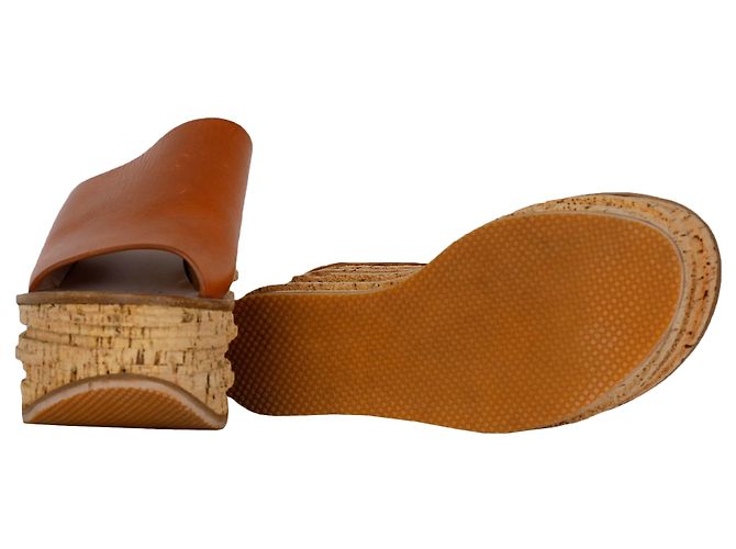 Chloé Mules con zeppa in pelle Camille marrone - vista 4