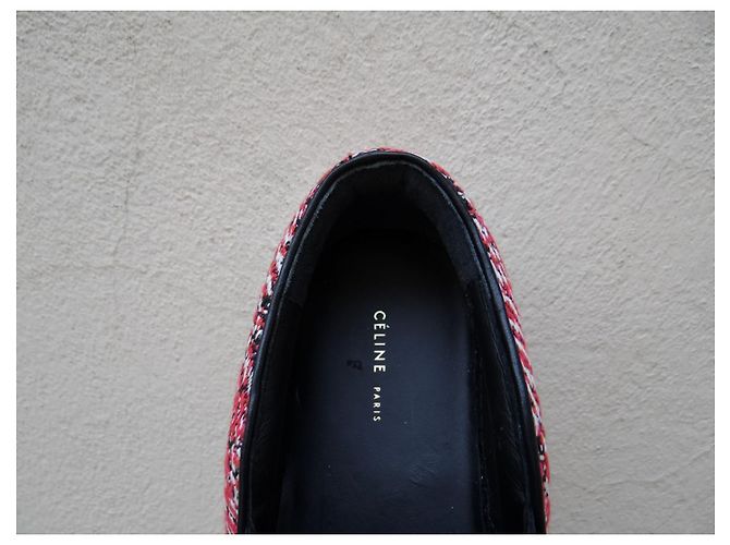 Mocassini Céline Multicolore in Tessuto Pelle 35 FR Nero Bianco Rosso - vista 11