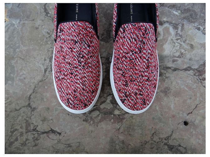 Mocassini Céline Multicolore in Tessuto Pelle 35 FR Nero Bianco Rosso - vista 2