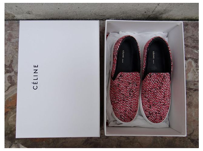Mocassini Céline Multicolore in Tessuto Pelle 35 FR Nero Bianco Rosso - vista 8