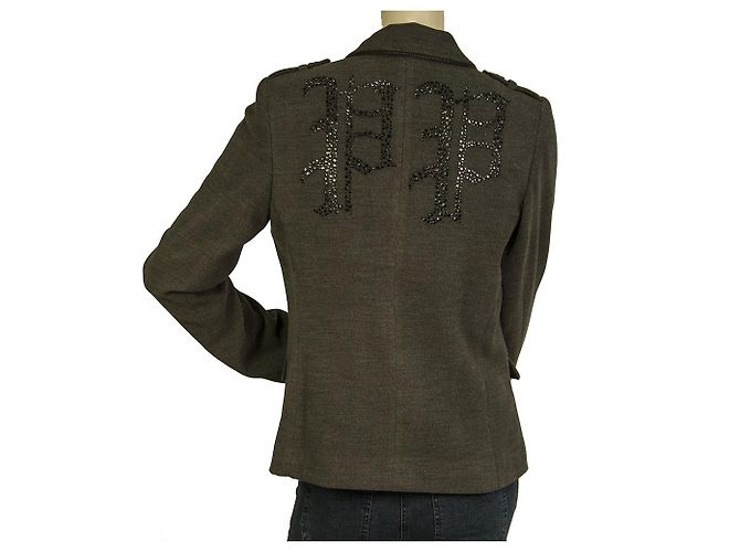 PHILIPP PLEIN Giacca blazer da donna grigia con un bottone e strass con logo sul retro 44 Grigio antracite - vista 2