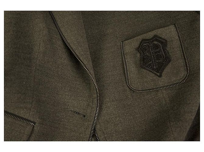 PHILIPP PLEIN Giacca blazer da donna grigia con un bottone e strass con logo sul retro 44 Grigio antracite - vista 5