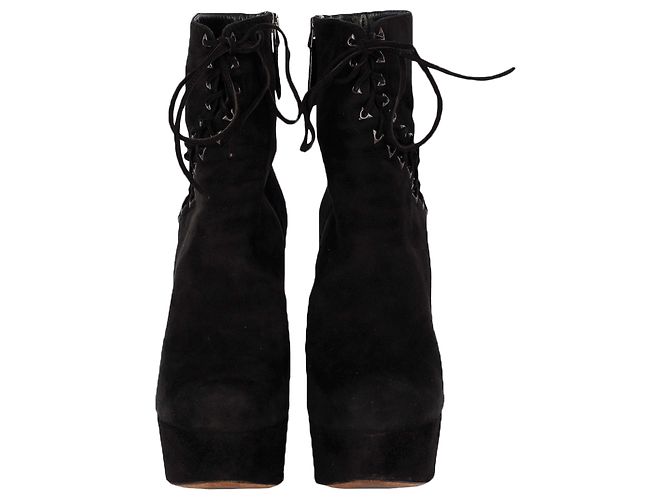 Alaïa Stivaletti corsetto con lacci in pelle scamosciata nera Nero - vista 2