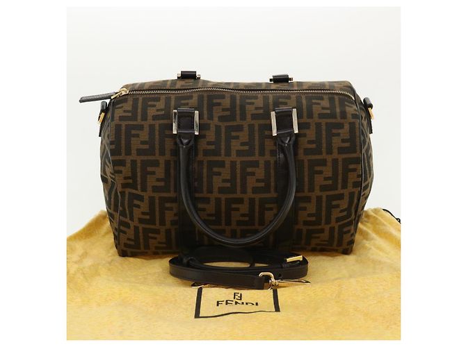 FENDI Zucca Sac à main en toile 2façon Marron Noir Auth 33206 - vue 12