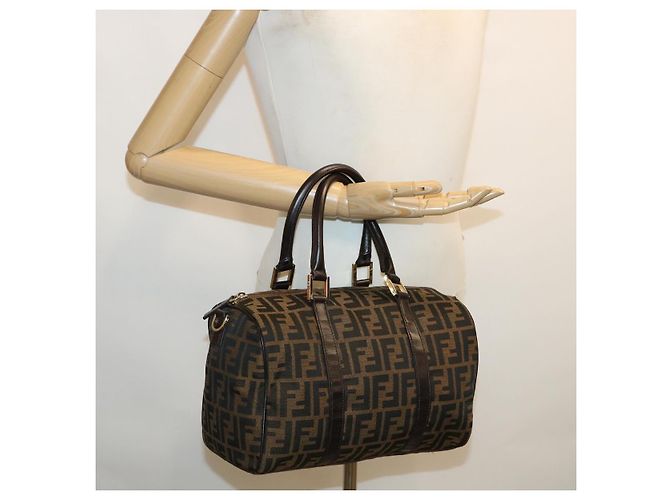 FENDI Zucca Sac à main en toile 2façon Marron Noir Auth 33206 - vue 26