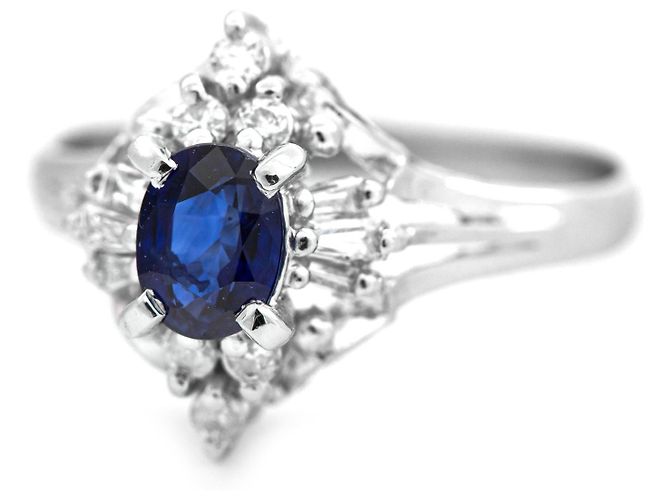 Autre Marque Zentraler Saphir-Platinring mit Diamanten Blau - Ansicht 2