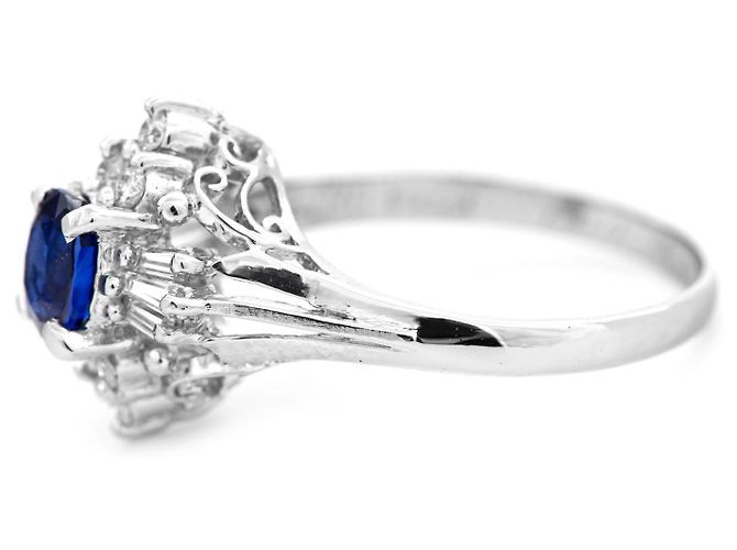 Autre Marque Zentraler Saphir-Platinring mit Diamanten Blau - Ansicht 3