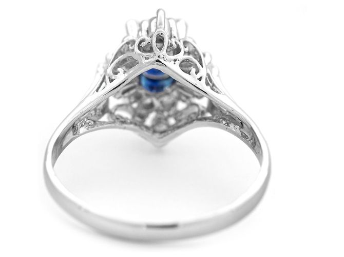 Autre Marque Zentraler Saphir-Platinring mit Diamanten Blau - Ansicht 4