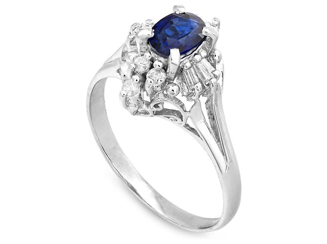 Autre Marque Zentraler Saphir-Platinring mit Diamanten Blau - Ansicht 6