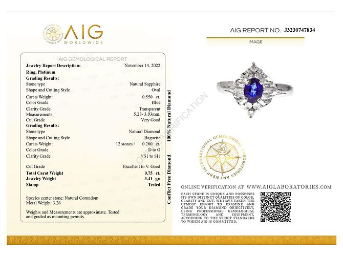 Autre Marque Zentraler Saphir-Platinring mit Diamanten Blau - Ansicht 7