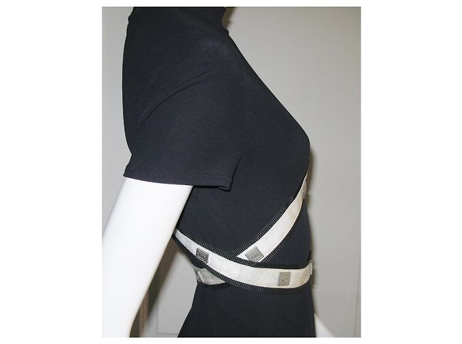 Cintura Chanel in tela bianca e nera con logo CC Bianco - vista 2