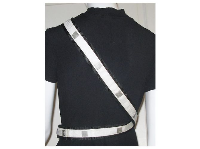 Cintura Chanel in tela bianca e nera con logo CC Bianco - vista 4