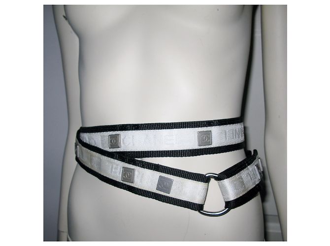 Cintura Chanel in tela bianca e nera con logo CC Bianco - vista 5