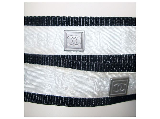 Cintura Chanel in tela bianca e nera con logo CC Bianco - vista 6
