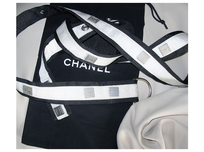 Cintura Chanel in tela bianca e nera con logo CC Bianco - vista 8