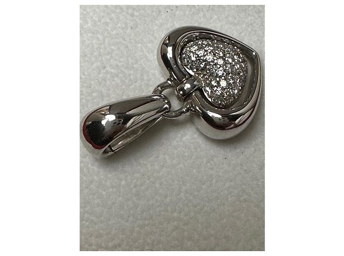 Autre Marque Chimento Collana Pendente Cuori Mobili in Oro Bianco e Diamanti Argento - vista 3