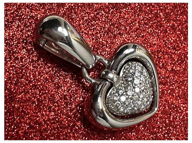 Autre Marque Chimento Collana Pendente Cuori Mobili in Oro Bianco e Diamanti Argento - vista 5