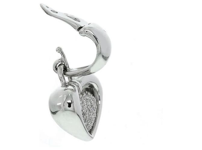 Autre Marque Chimento Collana Pendente Cuori Mobili in Oro Bianco e Diamanti Argento - vista 6