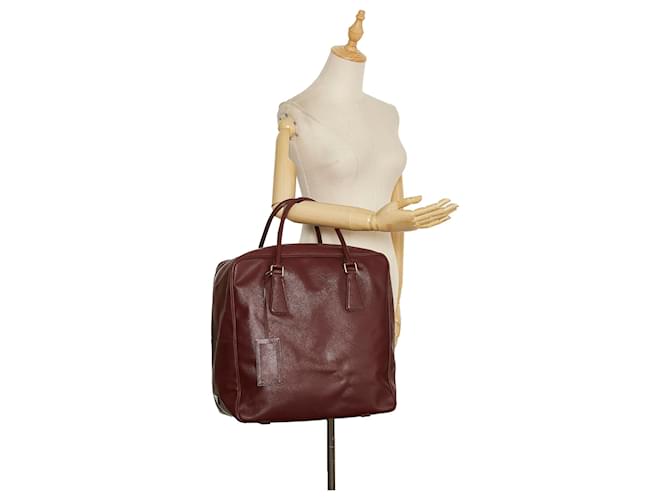 Borsa da Viaggio Prada Saffiano Rosso Prada Marrone - vista 11