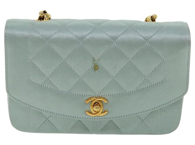 CHANEL Borsa a tracolla Diana Matelasse Satin Light Blue CC Auth 33325alla Blu chiaro - vista 13