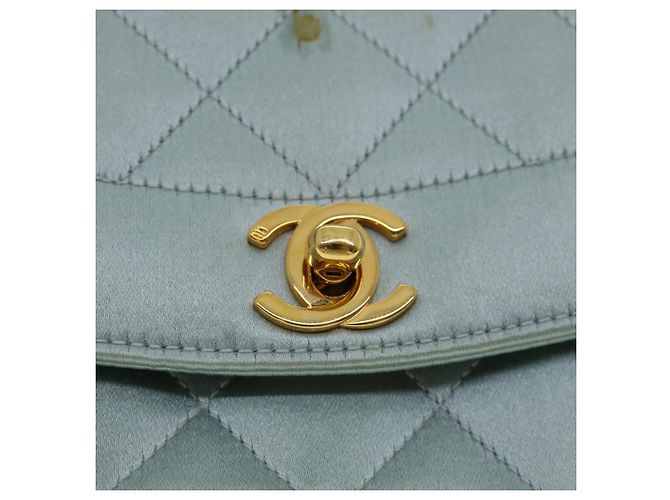 CHANEL Borsa a tracolla Diana Matelasse Satin Light Blue CC Auth 33325alla Blu chiaro - vista 18