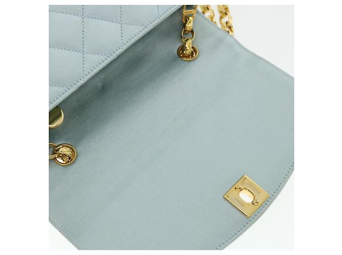 CHANEL Borsa a tracolla Diana Matelasse Satin Light Blue CC Auth 33325alla Blu chiaro - vista 19