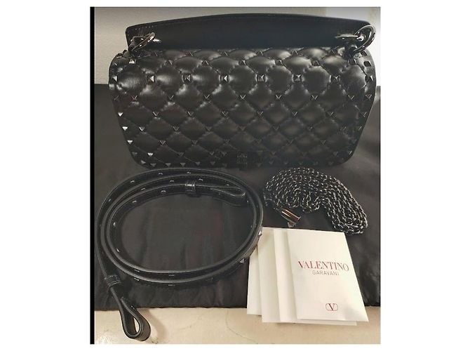 Valentino BORSA A SPALLA ROCKSTUD SPIKE in pelle di vitello Tutto nero Nuovo - vista 10