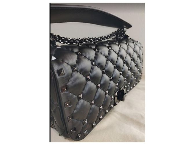 Valentino BORSA A SPALLA ROCKSTUD SPIKE in pelle di vitello Tutto nero Nuovo - vista 11