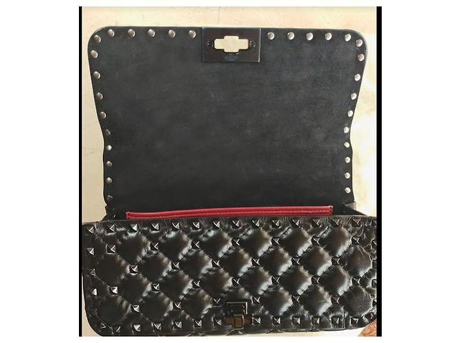 Valentino BORSA A SPALLA ROCKSTUD SPIKE in pelle di vitello Tutto nero Nuovo - vista 12