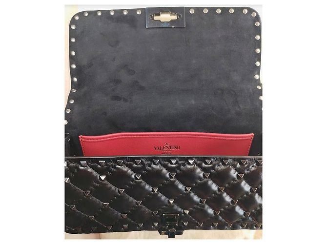 Valentino BORSA A SPALLA ROCKSTUD SPIKE in pelle di vitello Tutto nero Nuovo - vista 14