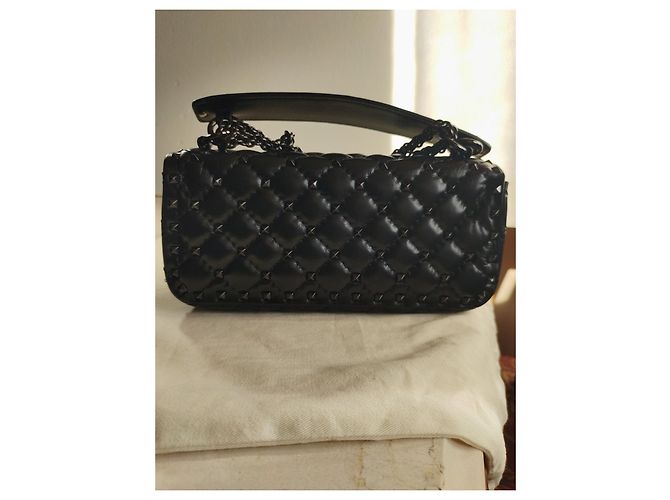 Valentino BORSA A SPALLA ROCKSTUD SPIKE in pelle di vitello Tutto nero Nuovo - vista 2