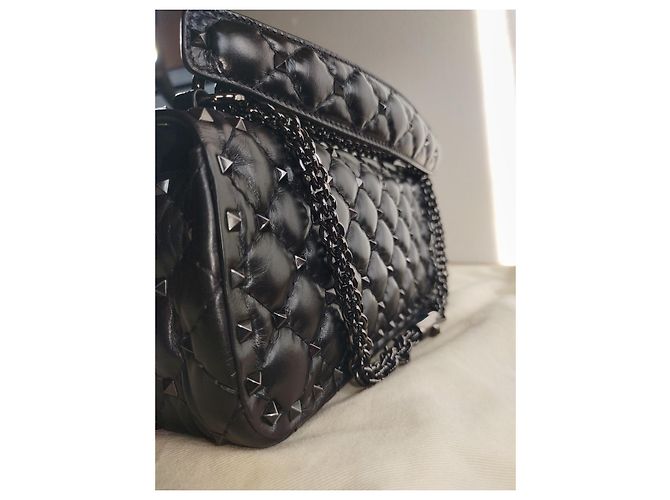 Valentino BORSA A SPALLA ROCKSTUD SPIKE in pelle di vitello Tutto nero Nuovo - vista 5