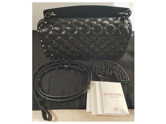 Valentino BORSA A SPALLA ROCKSTUD SPIKE in pelle di vitello Tutto nero Nuovo - vista 6