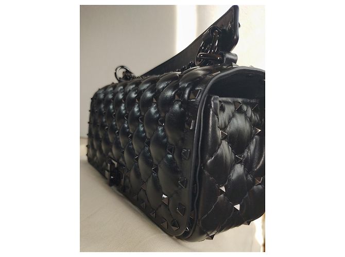 Valentino BORSA A SPALLA ROCKSTUD SPIKE in pelle di vitello Tutto nero Nuovo - vista 7