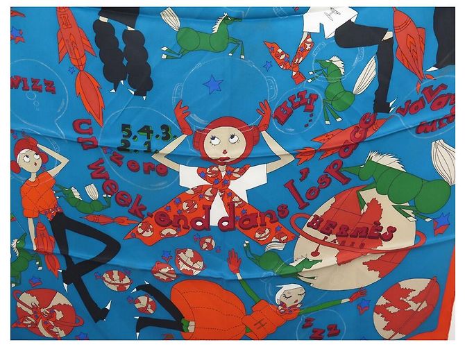 Hermès NOVE HERMES SCIARPA UN WEEK END ALLO SPAZIO DEL CARRE 70 SCIARPA IN SETA BLU CM - vista 3