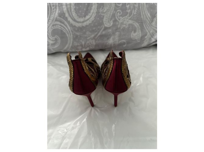 Manolo Blahnik Pititia Pumps Rot Satin und Leder 115mm Bordeaux - Ansicht 2