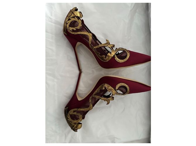 Manolo Blahnik Pititia Pumps Rot Satin und Leder 115mm Bordeaux - Ansicht 5