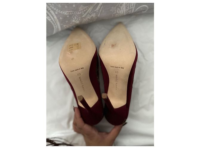 Manolo Blahnik Pititia Pumps Rot Satin und Leder 115mm Bordeaux - Ansicht 6