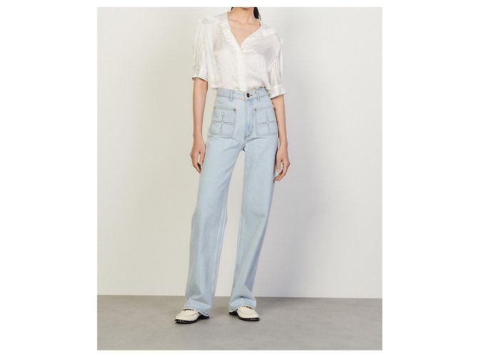 Jeans Sandro Wide Leg Azules de Algodón con Bolsillos Bordados - vista 2