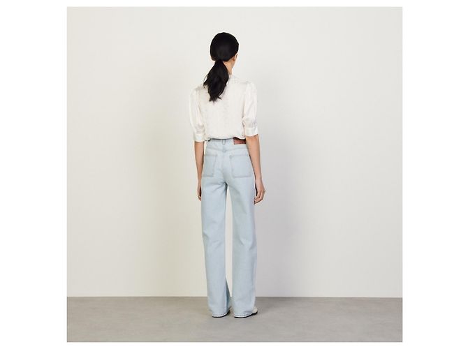 Jeans Sandro Wide Leg Azules de Algodón con Bolsillos Bordados - vista 3