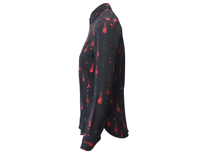 Camicetta ricamata chitarra Saint Laurent in viscosa nera Nero - vista 2