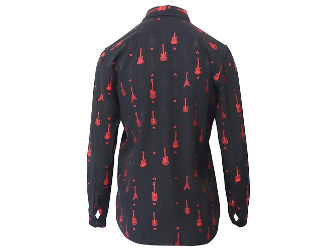 Camicetta ricamata chitarra Saint Laurent in viscosa nera Nero - vista 3