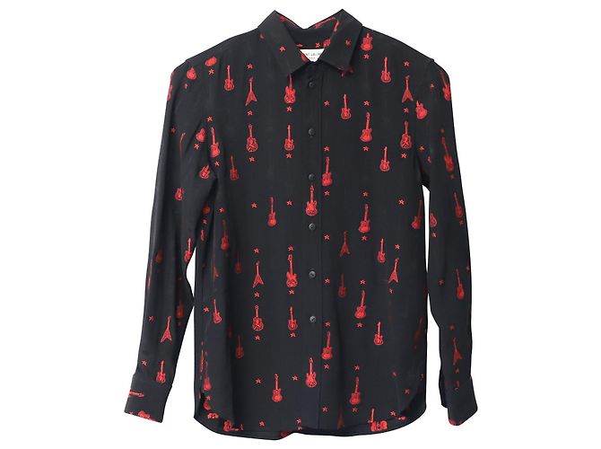 Camicetta ricamata chitarra Saint Laurent in viscosa nera Nero - vista 4