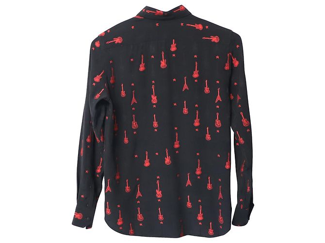 Camicetta ricamata chitarra Saint Laurent in viscosa nera Nero - vista 5