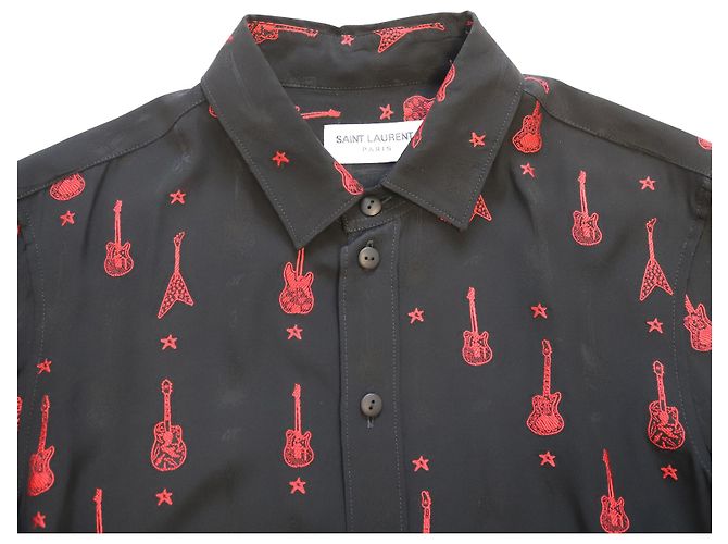 Camicetta ricamata chitarra Saint Laurent in viscosa nera Nero - vista 6